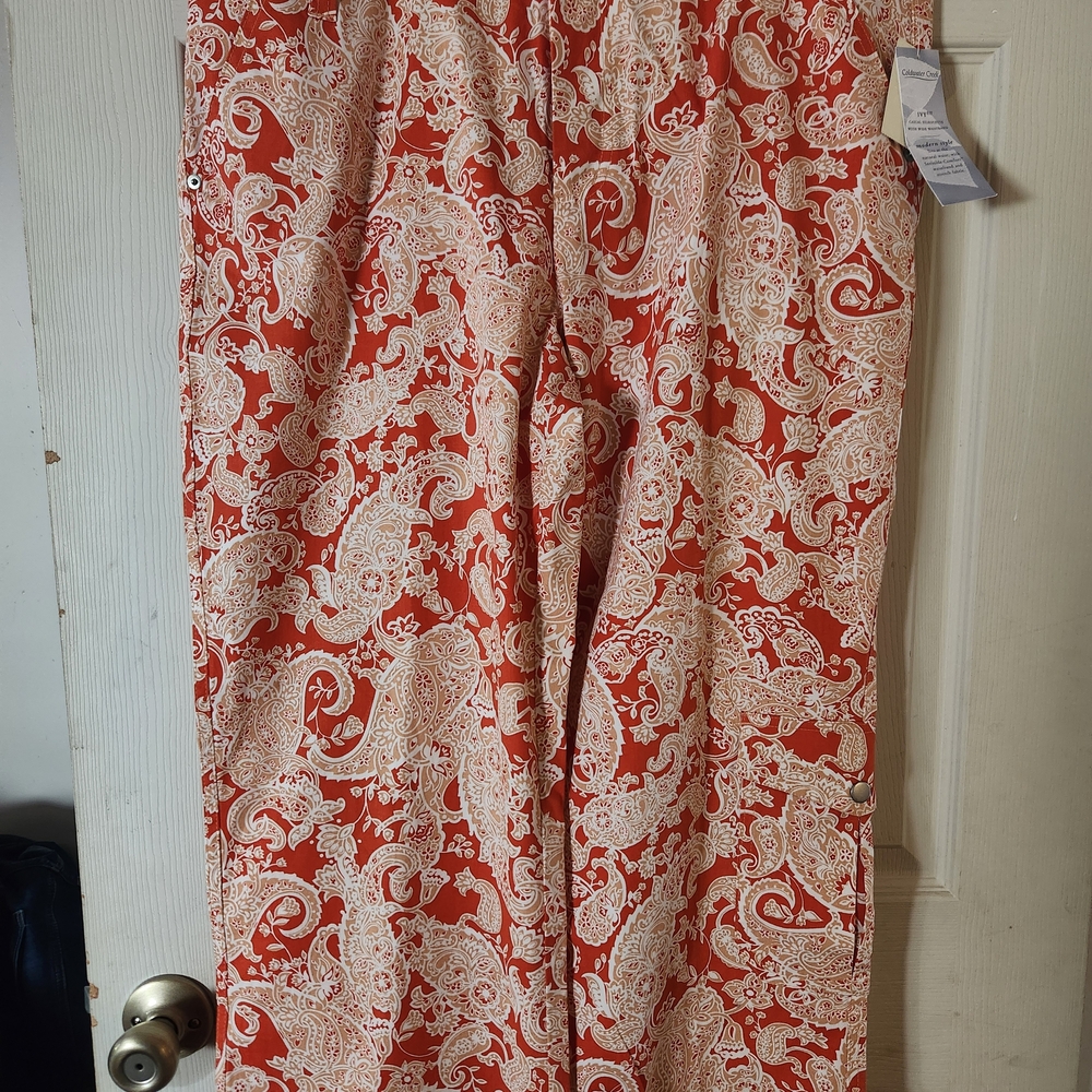 Coldwater Creek Ivy Daisy Paisley Pants in Orange and White